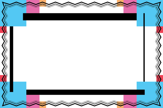 Memphis Style Colorful Frame Background with Abstract Geometric Shape Border. 22