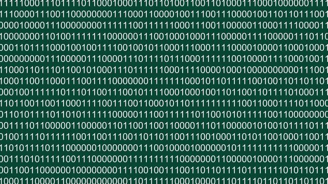 Green Binary Code Animation with Digital Falling Matrix Data Stream Hack Loop on Dark Tech Background