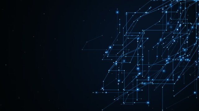 Luminous Blue Data Particles Racing Through Electronic Circuit Network