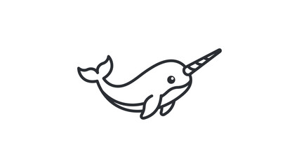 Cute Narwhal Icon, Simple Outline Drawing of a Unicorn Whale with a Spiral Horn, Isolated on White Background, Vector Art © Enima