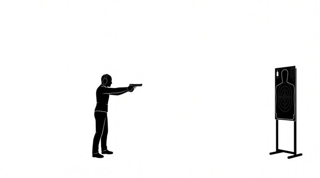 Male and Female Sport Shooting Athletes Aiming at Targets Cartoon Vector Illustration