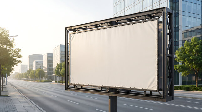 Large blank outdoor billboard mockup standing on a city street side transparent background
