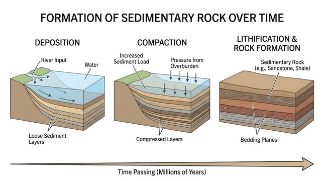 Sedimentation and Compaction Process in Sedimentary Rock Formation