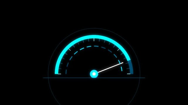 Animated speedometer KPI gauge overlay loop on black background