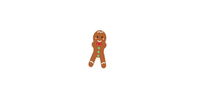Gingerbread Man Dancing Christmas Flat Motion Icon