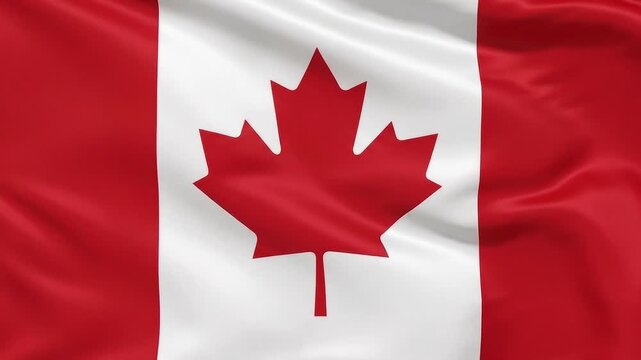 Full frame video of Canada Canadian flag waving in the wind, realistic fabric texture background, concept of patriotism, Canada Day, and national pride