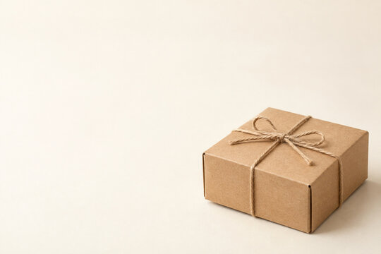 Plain parcel box and twine with copy space