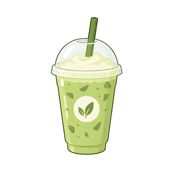 Iced matcha green tea in takeaway cup vector flat cartoon illustration isolated on white background