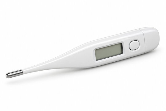 AI-generated realistic 3D render of digital thermometer isolated on a clean white background with soft shadow for healthcare design.