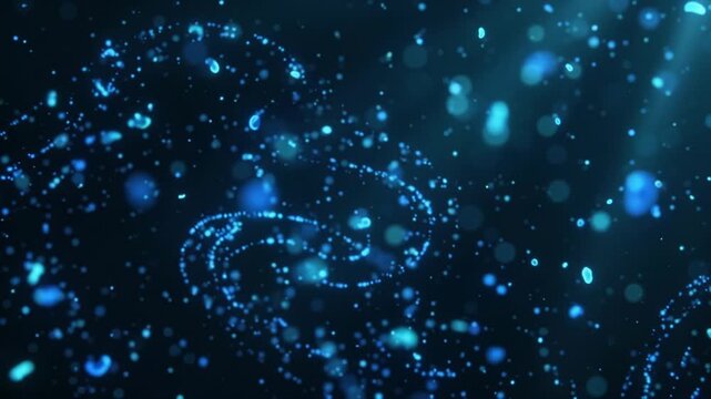 Glowing particle infinity symbol floating inside dark space creates majestic wonder, mesmerizing digital magic concept art background for futuristic science presentation design and technology wave