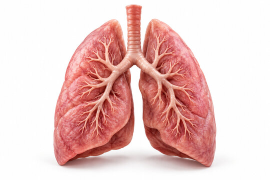 AI-generated realistic 3D render of lungs isolated on a clean white background with soft shadow for healthcare design.