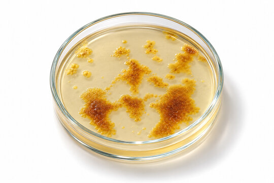 AI-generated realistic 3D render of petri dish with culture isolated on a clean white background with soft shadow for healthcare design.