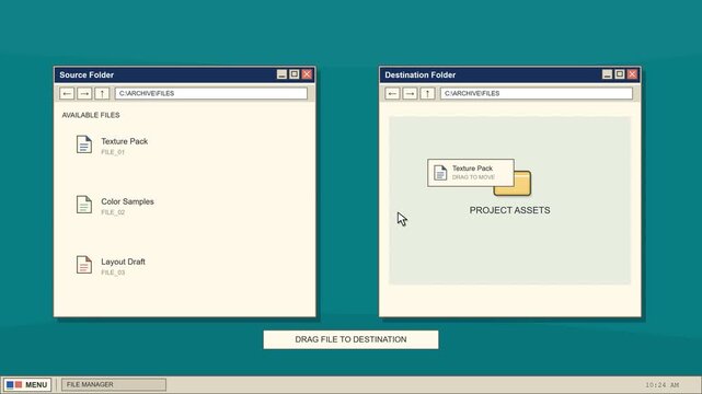 Drag and Drop File Transfer Interaction Between Folders on a Retro Computer Desktop Interface