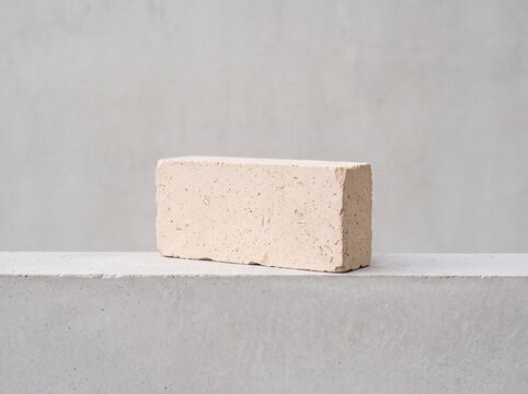 Single beige brick on a grey concrete ledge