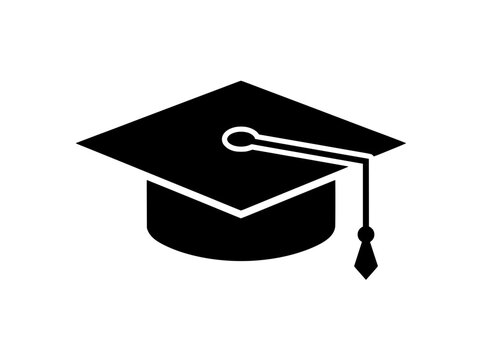 Minimalist graduation cap vector, black mortarboard icon for academic success, university student commencement symbol, education achievement graphic