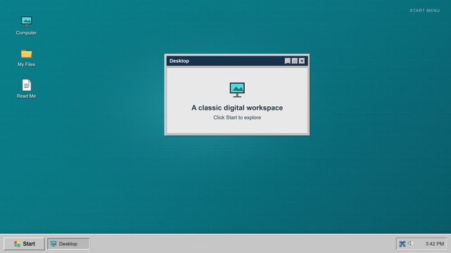 Desktop Interface Showing a Classic Retro Operating System Start Menu Animation on Screen