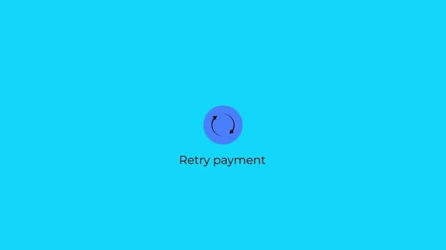 payment process bounced animation showing failed retry and completed status with particle effects.