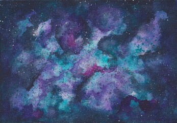 watercolour blue purple galaxy background © Leah