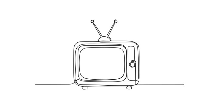 Continuous one line drawing of a vintage television set with an antenna