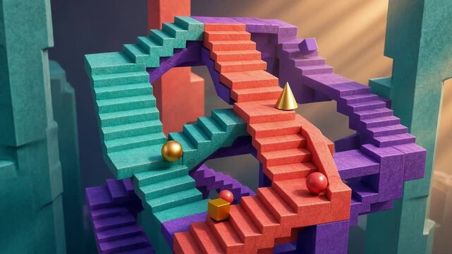 Endless Escher Staircase Loop, Surreal Broken Physics 3D Animation