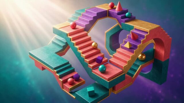 Endless Escher Staircase Loop, Surreal Broken Physics 3D Animation