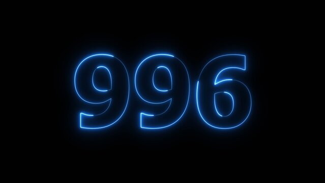 Abstract Beautiful Blue Neon Number 996 Icon  On Black Background Illustration.