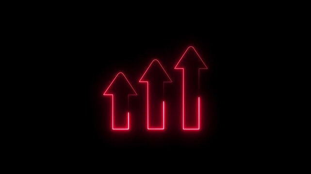 Red neon glowing three ascending arrows graphic for financial decline or high risk warning concept