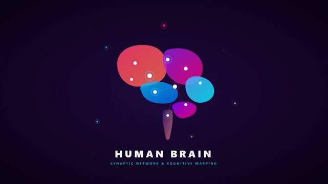 Colorful abstract human brain animation illustrating cognitive mapping and neural networks