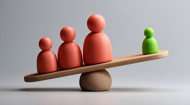 Three Red Figures Outweigh One Green Figure on Seesaw