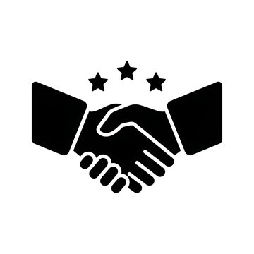 Black handshake icon with three stars isolated on transparent