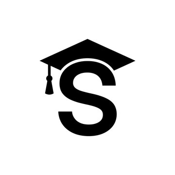 Black letter s logo with graduation cap icon isolated on transparent