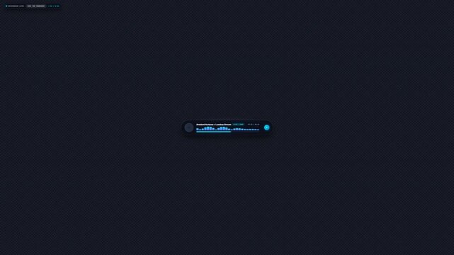 Minimalist floating glassmorphic music and podcast player bar widget with 24-band frequency equalizer bars, timeline scrubber, lossless audio badge, transparent alpha channel 10s loop 4K.