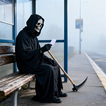 Grim reaper scythe waiting
