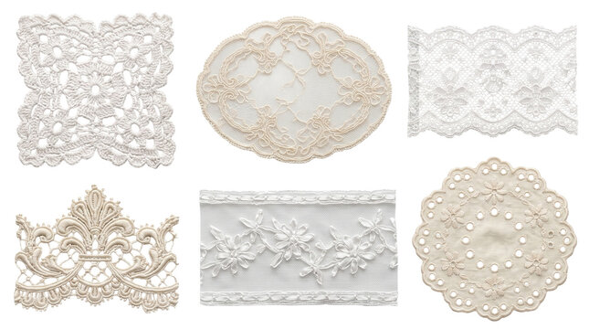Set of White Vintage Crochet Lace Trim and Oval Round Doilies