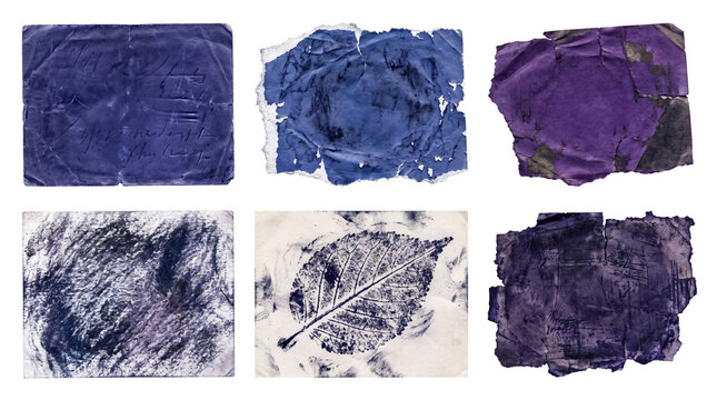 Set of Vintage Carbon Transfer Paper Scraps and Monotype Leaf Print