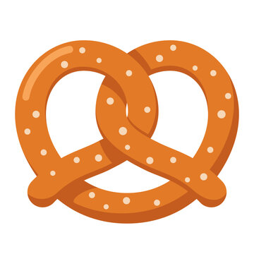 Traditional German pretzel vector illustration isolated on white background. Oktoberfest salty baked snack flat icon.