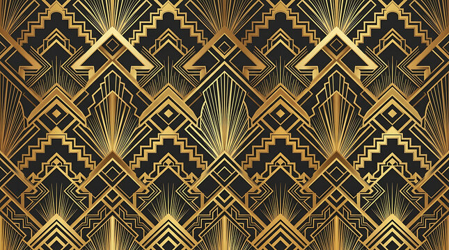 Art deco gold geometric background with sunburst chevron pattern