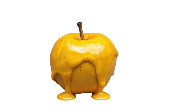 Yellow apple covered in caramel creative stock element