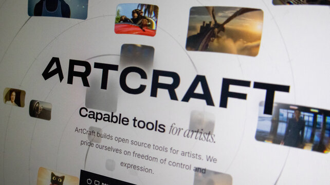 Close up view of Artcraft website with text capable tools for artists on computer screen.