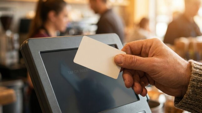 Close Up of Credit Card Tapping Contactless POS Machine