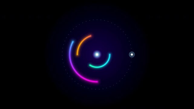 Glowing neon circular spinner loading animation for technology interfaces and digital presentations