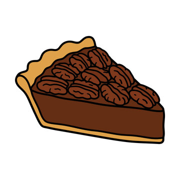 A single slice of delicious pecan pie with a golden crust and brown nut filling Vector