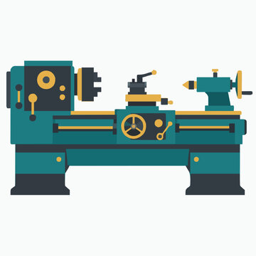 A flat vector illustration of an industrial metal lathe machine on a white background.