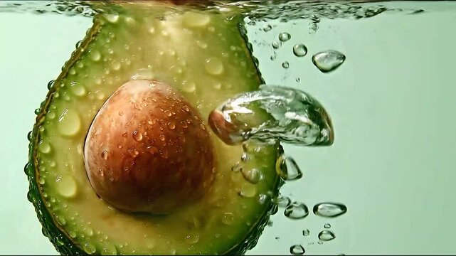 Fresh avocado fruit cut in half with creamy green flesh and seed, healthy food concept