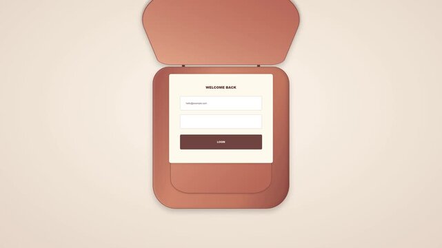Animated login screen inside stylish leather handbag shape for modern website and application design.
