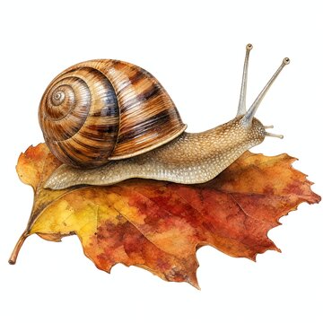 Striped Tawny Snail Gliding Over a Fallen Autumn Leaf