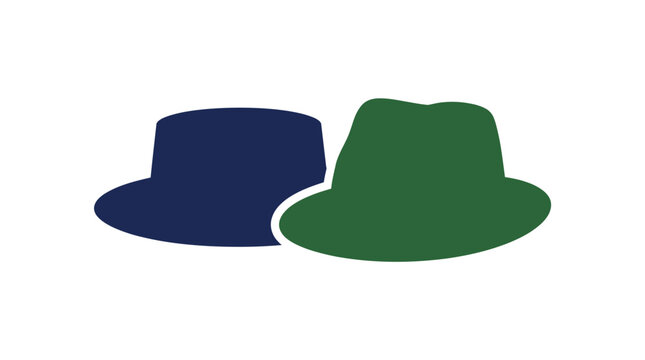 Minimalist flat vector illustration of two classic men hats in blue and green colors