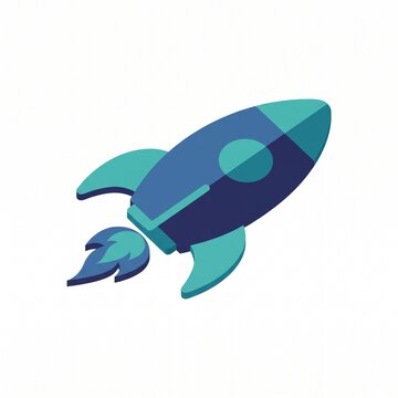 Isometric Rocket Ship Vector Icon With Blue and Teal Color Scheme