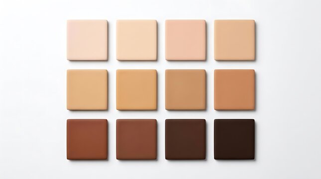 Set of twelve square skin tone color swatches arranged in a grid for beauty and makeup design. skintone palette 