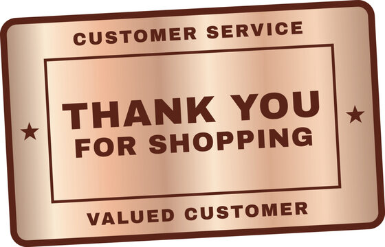 Gold metallic Thank You For Shopping rectangular rubber stamp with grid background, editable vector illustration